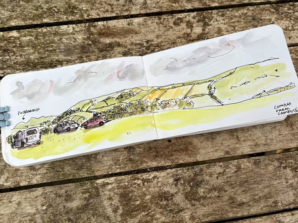 Travel sketche from camping in North Devon made with pocket watercolour palette