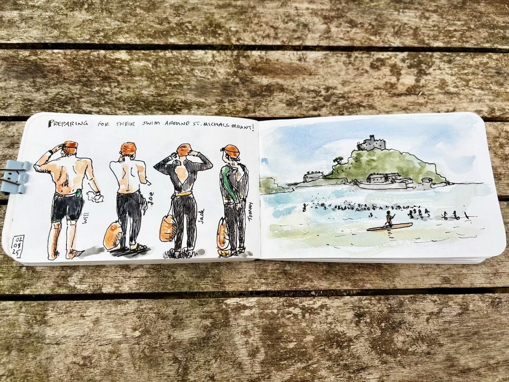 St. Michael's Mount Cornwall sketches created with travel watercolour kit