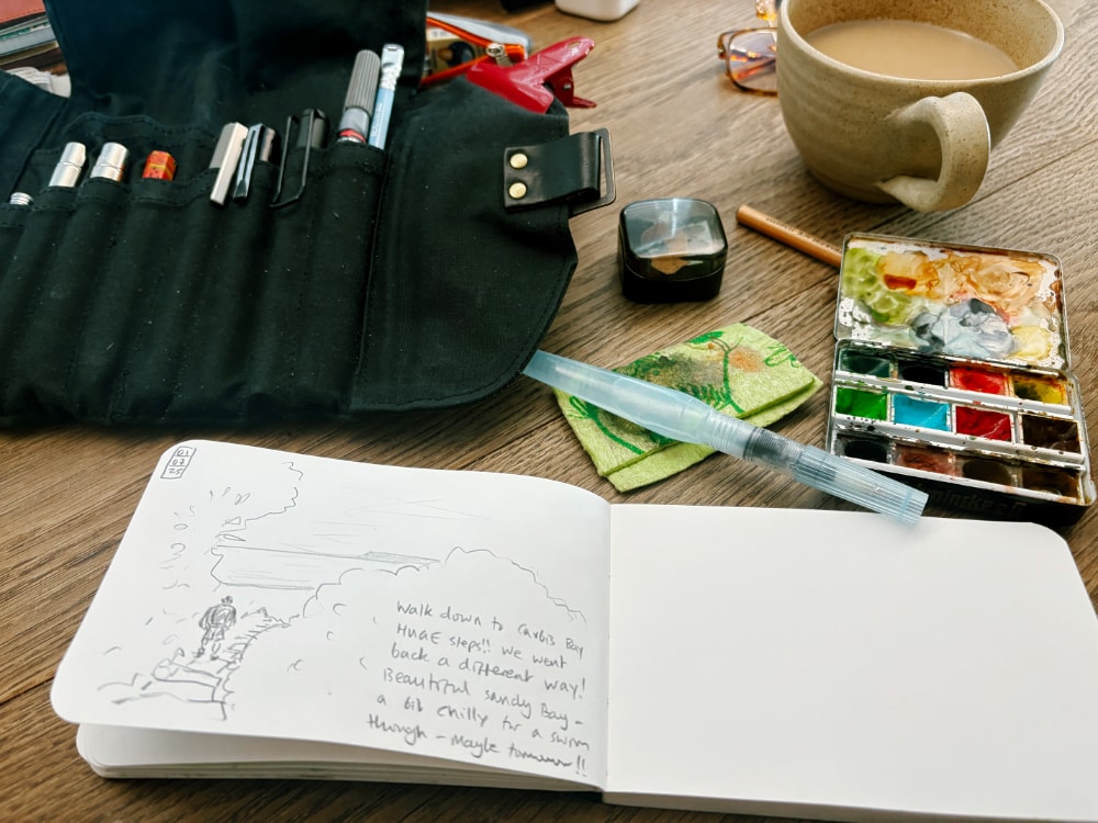 Portable sketching kit in use on location